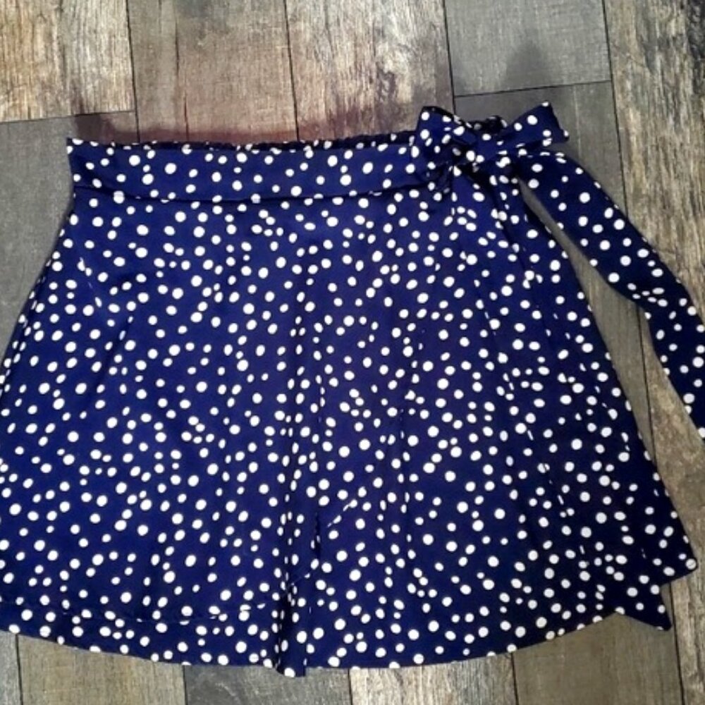 navy polka dot mini skirt
